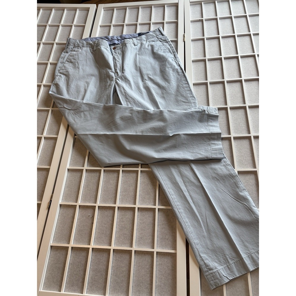 Men's Polo Ralph Lauren Stretch Flat‎ Front Chino Pants Light Blue 35x30 Cotton